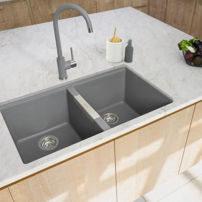 Leesti 200 Double Bowl Undermount Granite Sink Chalk White | Caple